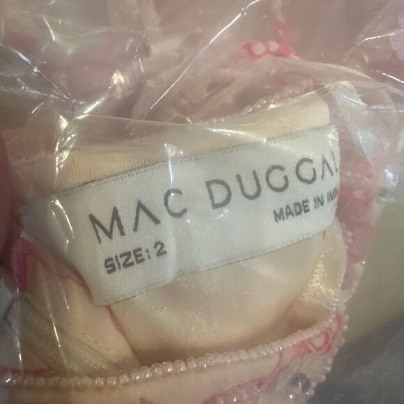 NWT MAC DUGGAL Pink Floral Printed Ruffle Shoulder Lace Up Gown Size 2 - Picture 7 of 9